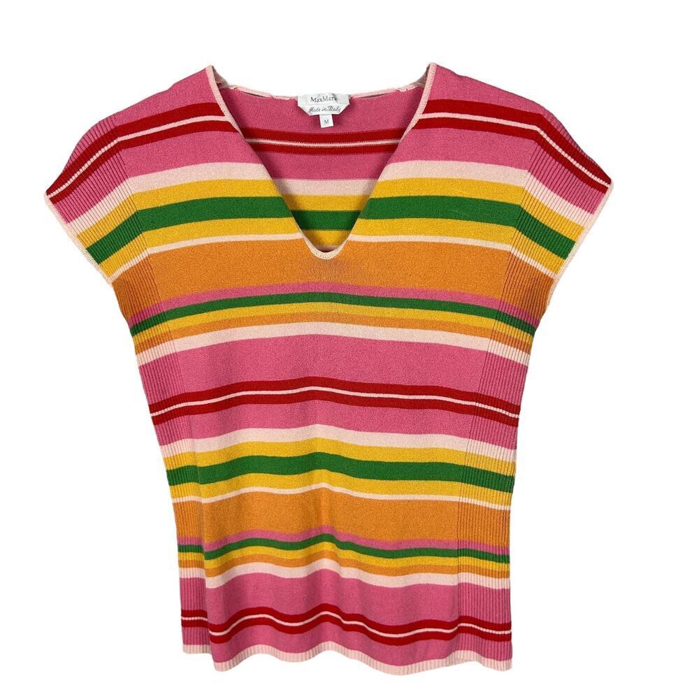 Max Mara 90s Y2K Italian Striped Cap Sleeve Baby Tee M